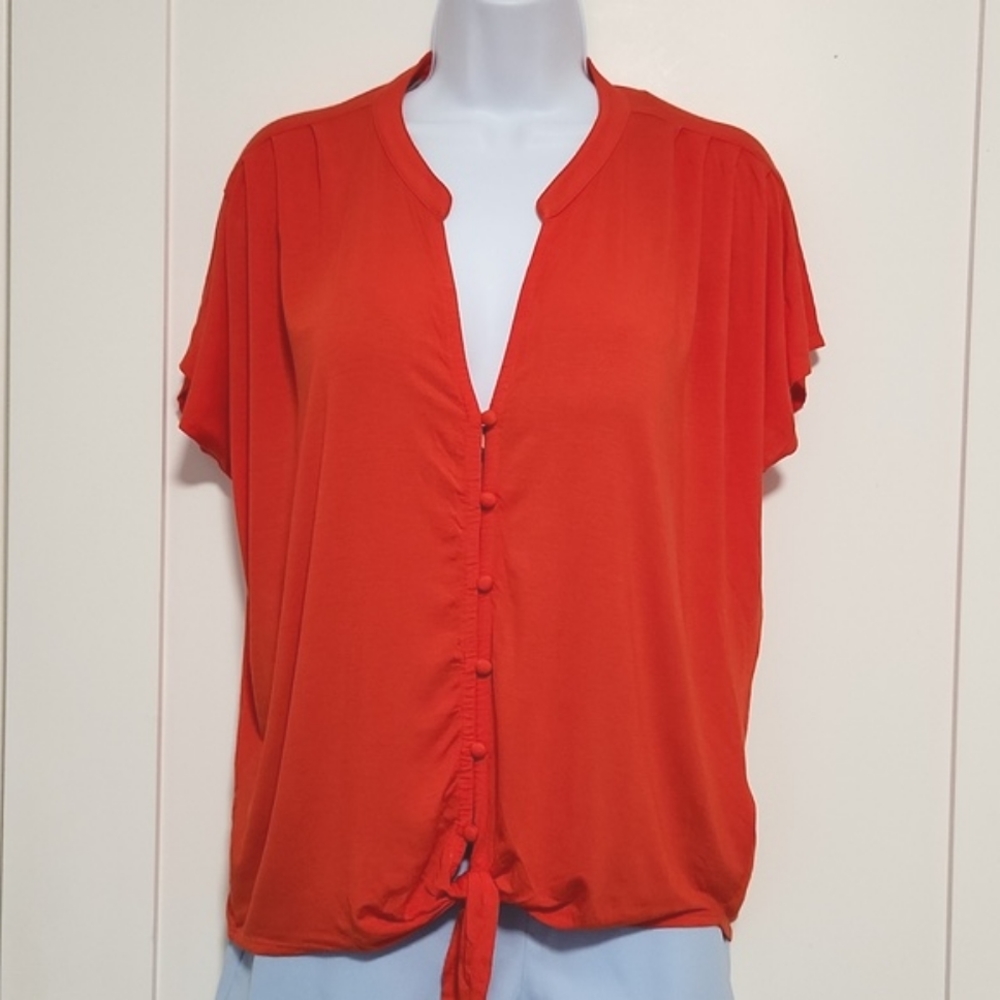 Bebe Orange Tie Front Top